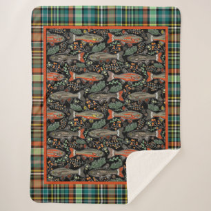 Fishing Freshwater Brook Trout Lake Life Plaid Sherpa Blanket