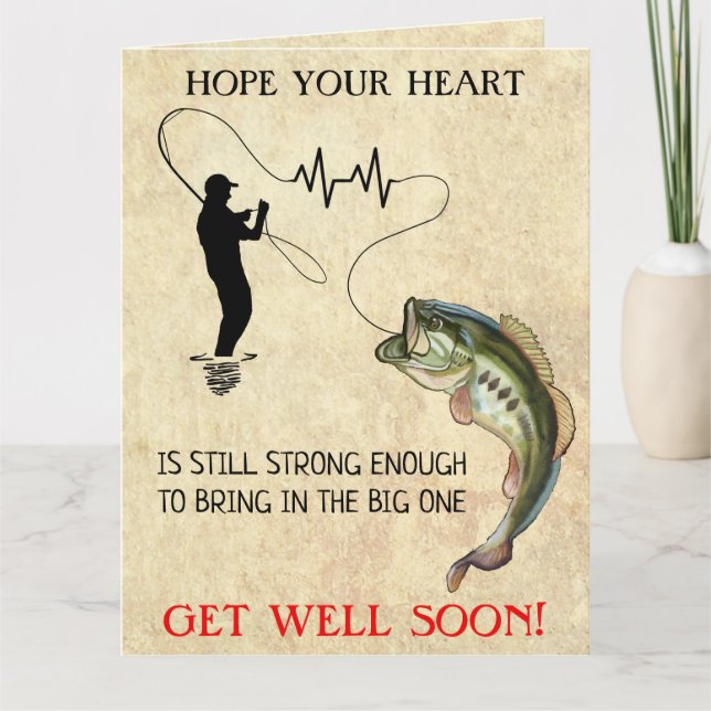 Fishing Funny Heart Attack Get Well Soon Card (Front)