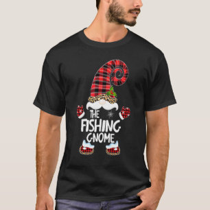 Fishing Gnome Buffalo Plaid Matching Family Christ T-Shirt