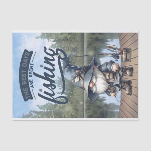 Fishing Gnome Decoupage Tissue Paper (Front)