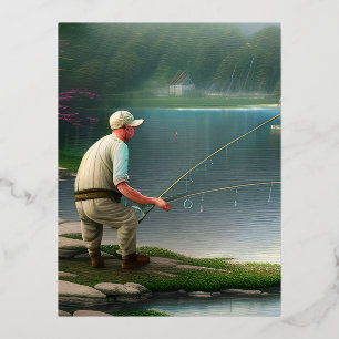 Fishing Graphic Foil Holiday Postcard