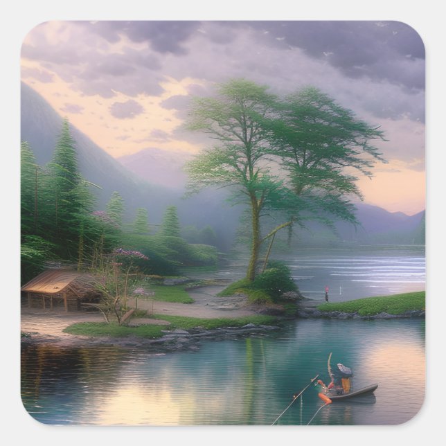 Fishing Graphic Square Sticker (Front)