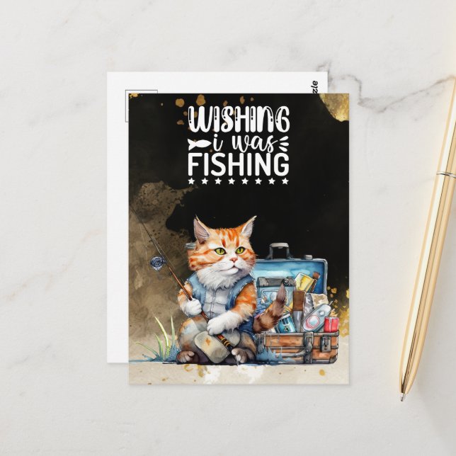 Fishing Greeting Card watercolor (Front/Back In Situ)