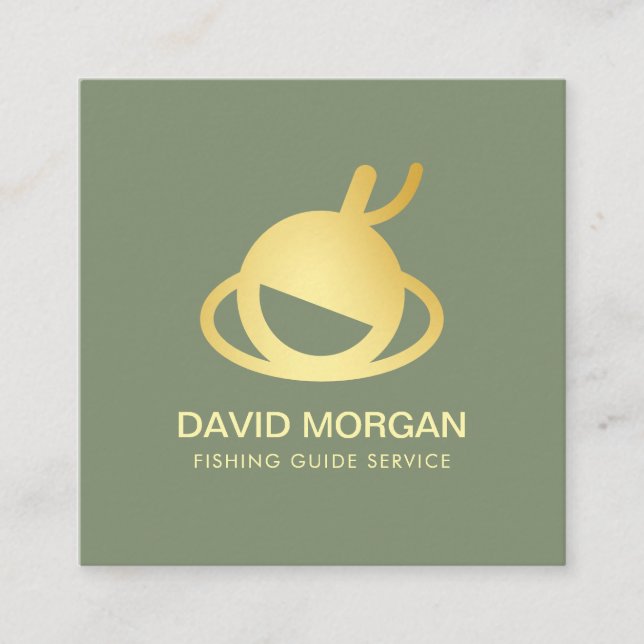 Fishing Guide Service Sage Green And Gold  Square Business Card (Front)