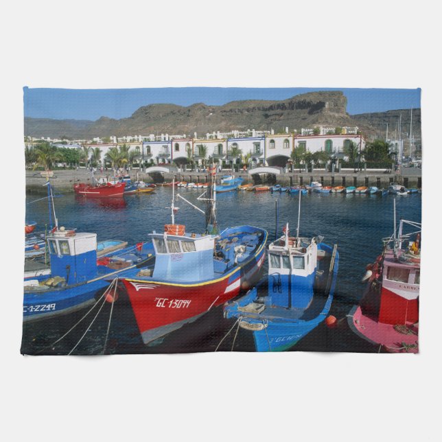 Fishing Harbour, Puerto de Mogan, Gran Canaria, Kitchen Towel (Horizontal)