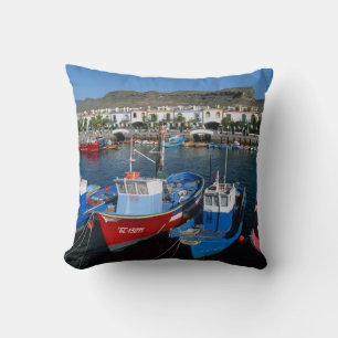 Fishing Harbour, Puerto de Mogan, Gran Canaria, Throw Pillow