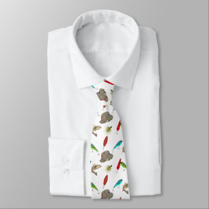 Fishing Hats and Lures on White Tie