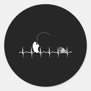 Fishing Heartbeat Fisherman catching a Fish Reel Classic Round Sticker