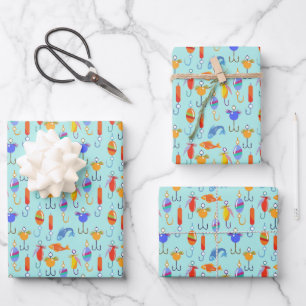 Fishing Hook Lure Fish Fishing Pattern Wrapping Paper Sheet