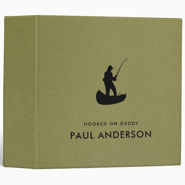 Fishing Hooked On Daddy Green Fabric Father's Day Binder (Front/Spine)