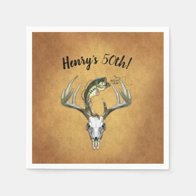 Fishing Hunting 50th Birthday Party Napkin (Front)