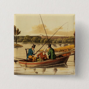 Fishing in a Punt, aquatinted by I. Clark, pub. by 2 Inch Square Button