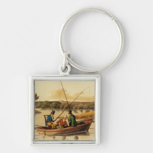Fishing in a Punt, aquatinted by I. Clark, pub. by Keychain