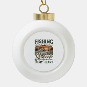 Fishing In My Veins Jesus In My Heart Vintage Ceramic Ball Christmas Ornament