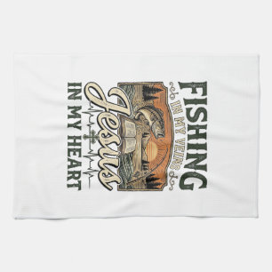Fishing In My Veins Jesus In My Heart Vintage Kitchen Towel
