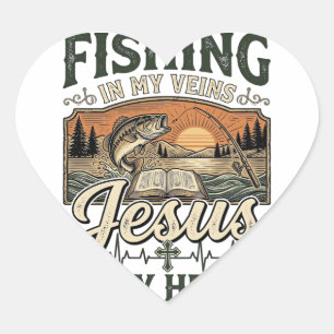 Fishing In My Veins Jesus In My Heart Vintage Sticker