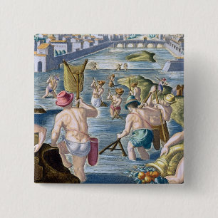 Fishing in Shallow Waters Using Nets, plate 96 fro 2 Inch Square Button