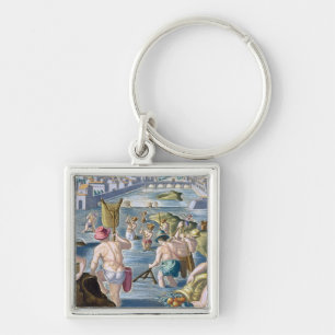 Fishing in Shallow Waters Using Nets, plate 96 fro Keychain