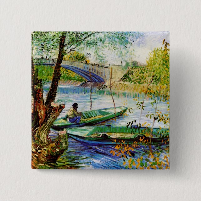 Fishing in Spring Vincent van Gogh 2 Inch Square Button (Front)
