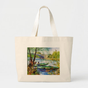 Fishing in Spring, Vincent van Gogh. Beautiful fis Large Tote Bag