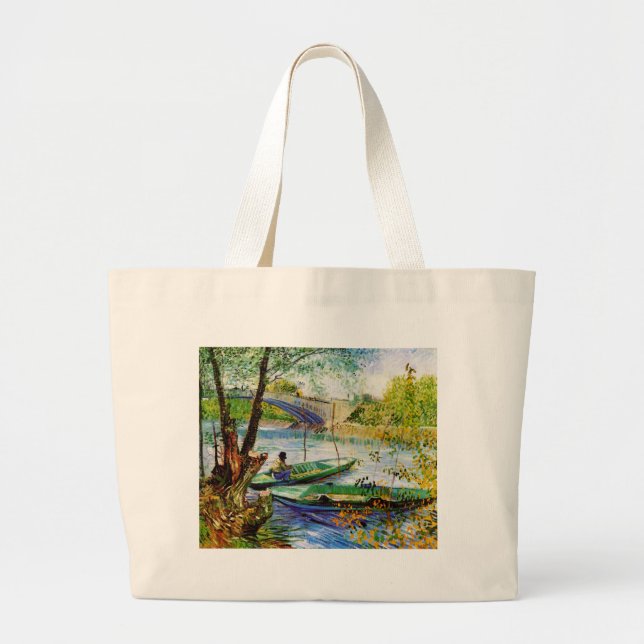 Fishing in Spring Vincent van Gogh Large Tote Bag (Front)