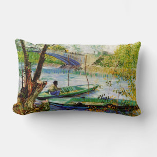 Fishing in Spring, Vincent van Gogh. Lumbar Pillow