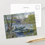 Fishing in Spring | Vincent van Gogh Postcard<br><div class="desc">Fishing in Spring, the Pont de Clichy (Asnières) (1887) | Original artwork by Dutch post-impressionist artist Vincent Van Gogh (1853-1890). The painting depicts two fishing boats in the water near a bridge in soft shades of blue and green colours. Use the design tools to add custom text or personalize the...</div>