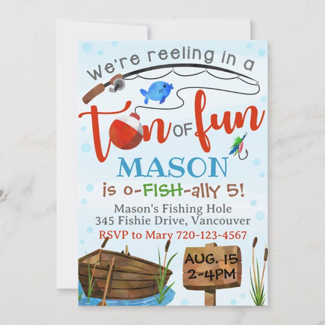 Fishing Invitation Boy Birthday Party Fish Invite (Front)