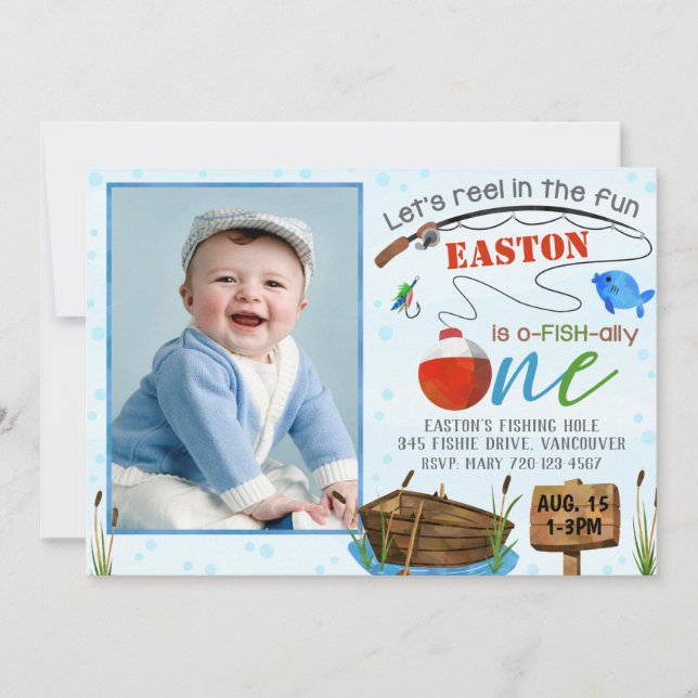 Fishing Invitation Boy Birthday Party Fish Invite (Front)