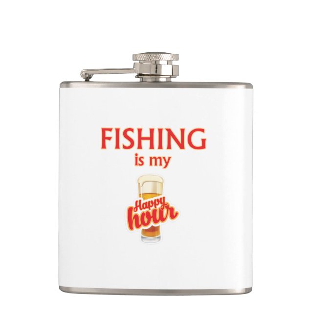 Fishing Is My Happy Hour Hip Flask (Front)