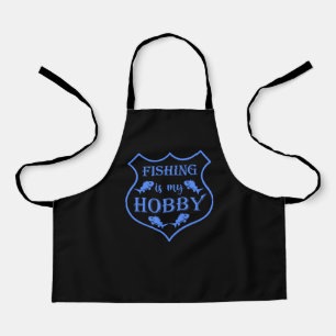 Fishing is my hobby shield quote on crest apron