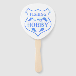 Fishing is my hobby shield quote on crest hand fan