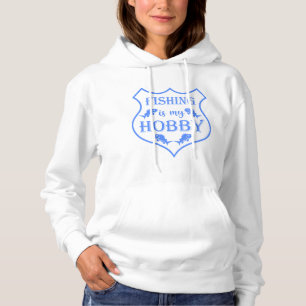 Fishing is my hobby shield quote on crest hoodie