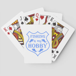 Fishing is my hobby shield quote on crest playing cards