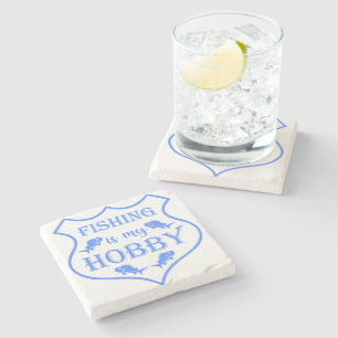 Fishing is my hobby shield quote on crest  stone coaster