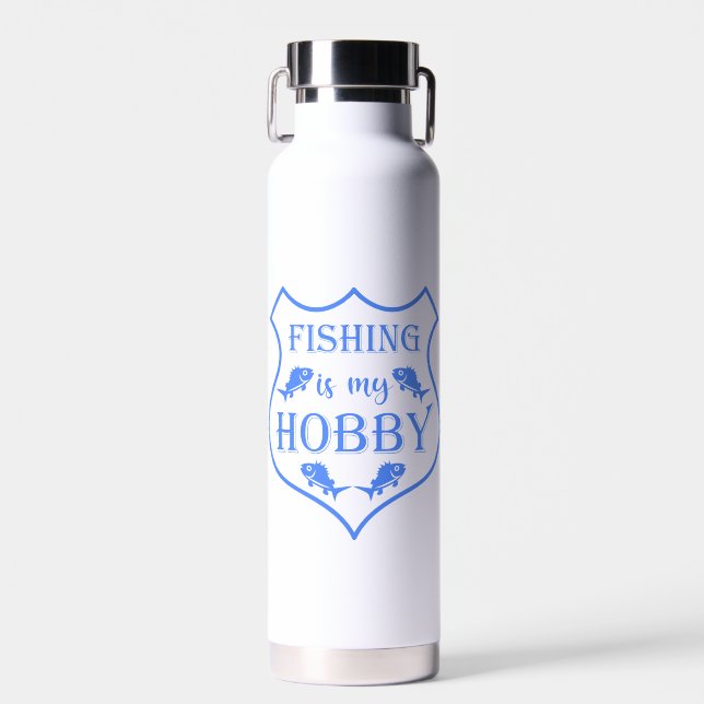 Fishing is my hobby shield quote on crest  water bottle (Front)