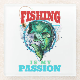 Fishing is my Passion, Retro Angler Bass Glass Coaster