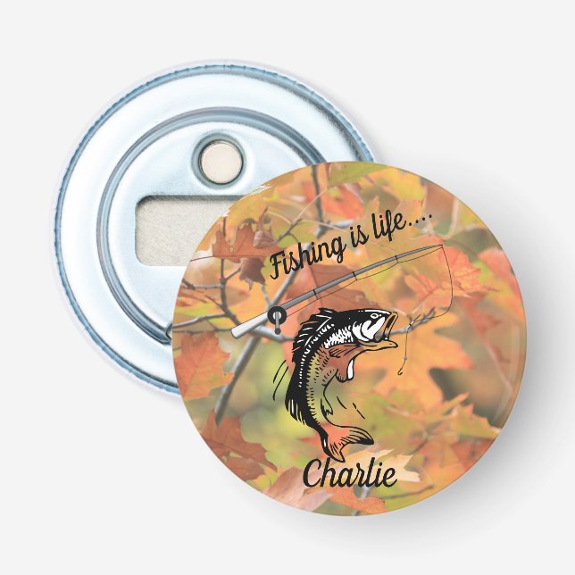 Fishing Life Rod Reel Hook Bass Fish Bottle Opener (Front)