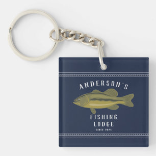 Fishing Lodge in Blue, Bass and Family Keychain