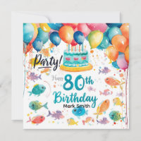 Fishing Lover 80th Birthday Watercolor 