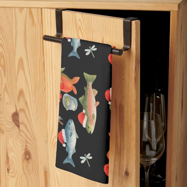 Fishing Lover Christmas Themed  Kitchen Towel (Thirds Fold)