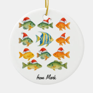 Fishing Lover Christmas Themed with Santa Hat Ceramic Ornament