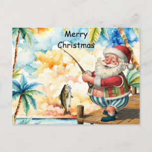 Fishing Lover Santa is Fishing Christmas in July Holiday Postcard