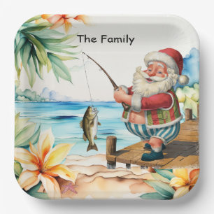 Fishing Lover Santa is Fishing Christmas in July  Paper Plate