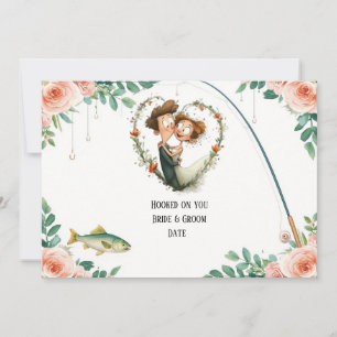 Fishing Lover wedding with rod and flowers  Invitation