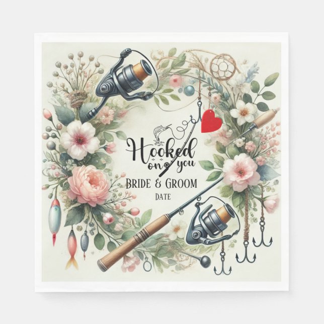 Fishing Lover wedding with rod and flowers  Napkin (Front)