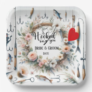 Fishing Lover wedding with rod and flowers Paper Plate