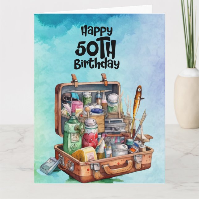 Fishing lovers 50th  birthday fishing  card (Front)
