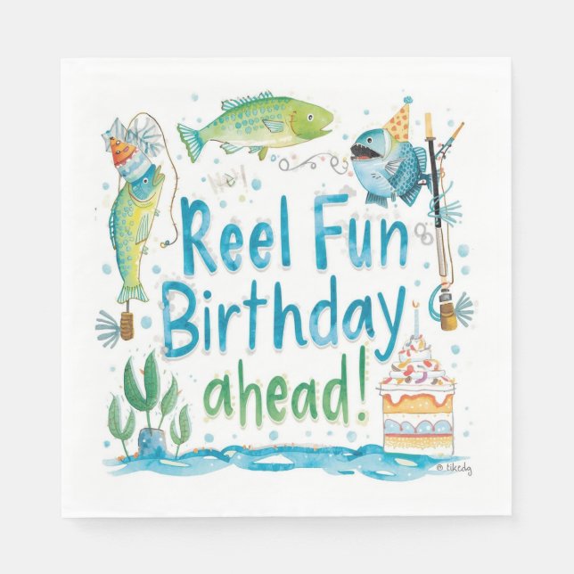 Fishing Lovers Birthday themed watercolor Napkin (Front)