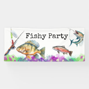 Fishing lovers birthday with Fish Hook watercolor Banner